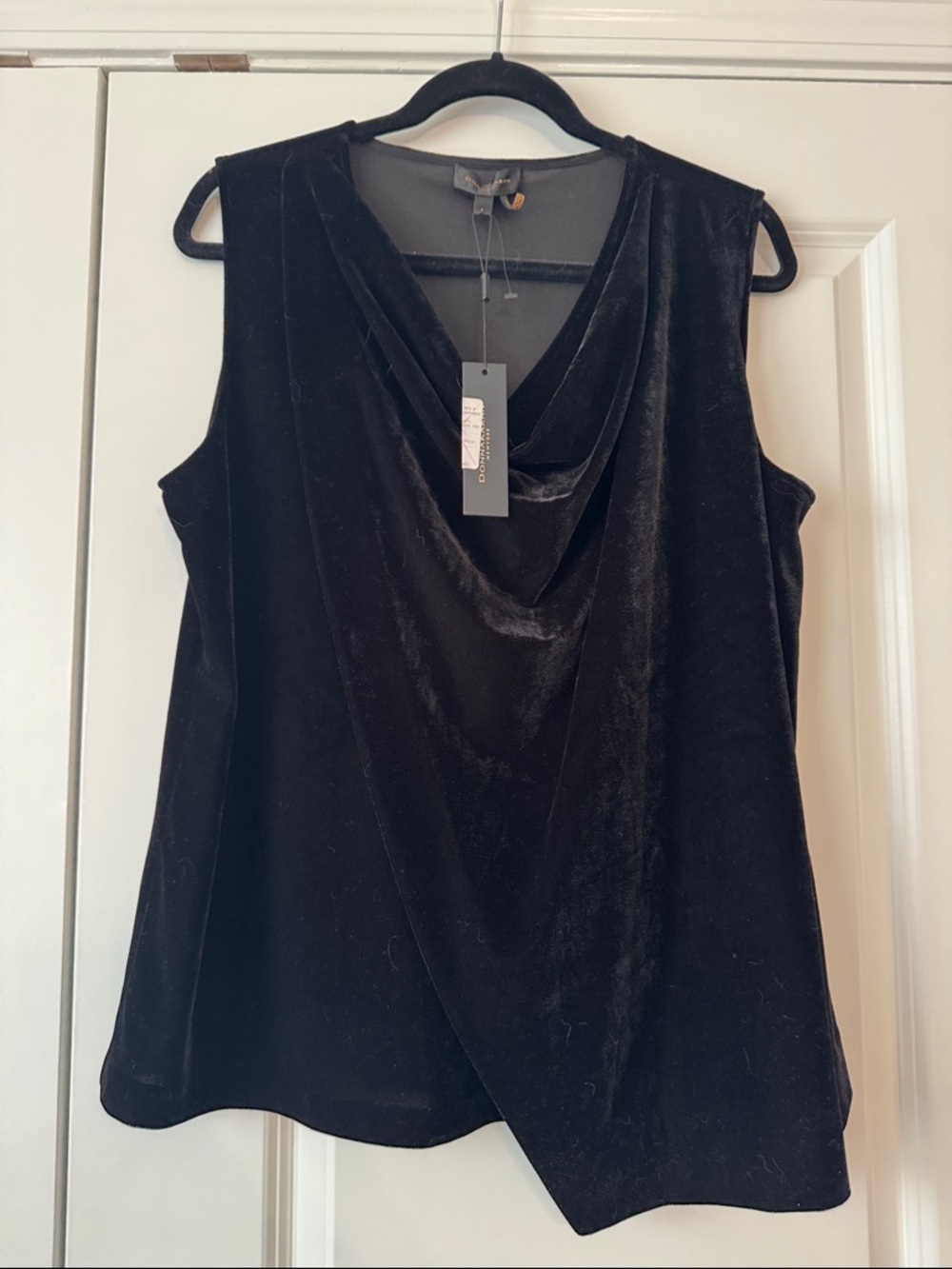 Donna Karan Black Velvet Cowl Neck Sleeveless Camisole